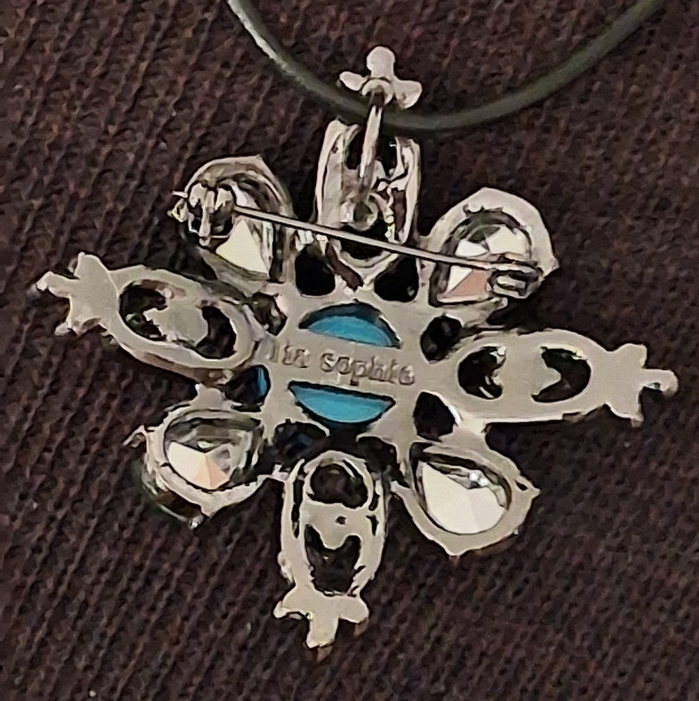 Lia Sophia Blue and Green Pendant Necklace On Black Cord - Picture 5 of 11